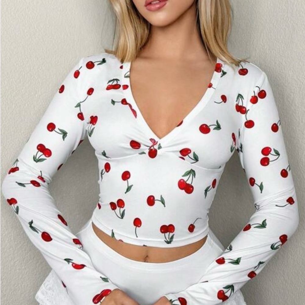 Cherry Print Long Sleeve Top